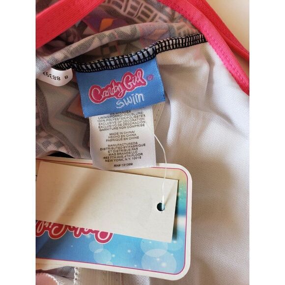 Girls Tankini Lg 10/12 Pink Aztec Print Padded Swimsuit Bathing Suit Top - Picture 5 of 6